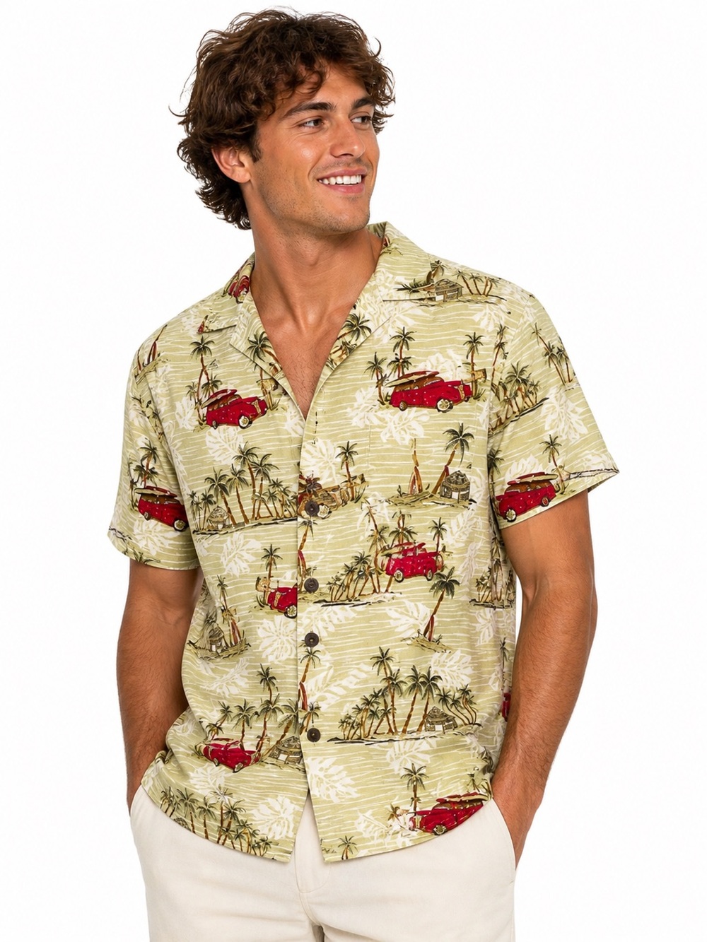 High Surf Hawaiian‎ Shirt Medium Island Print Surf Wagon Tropical Button Up